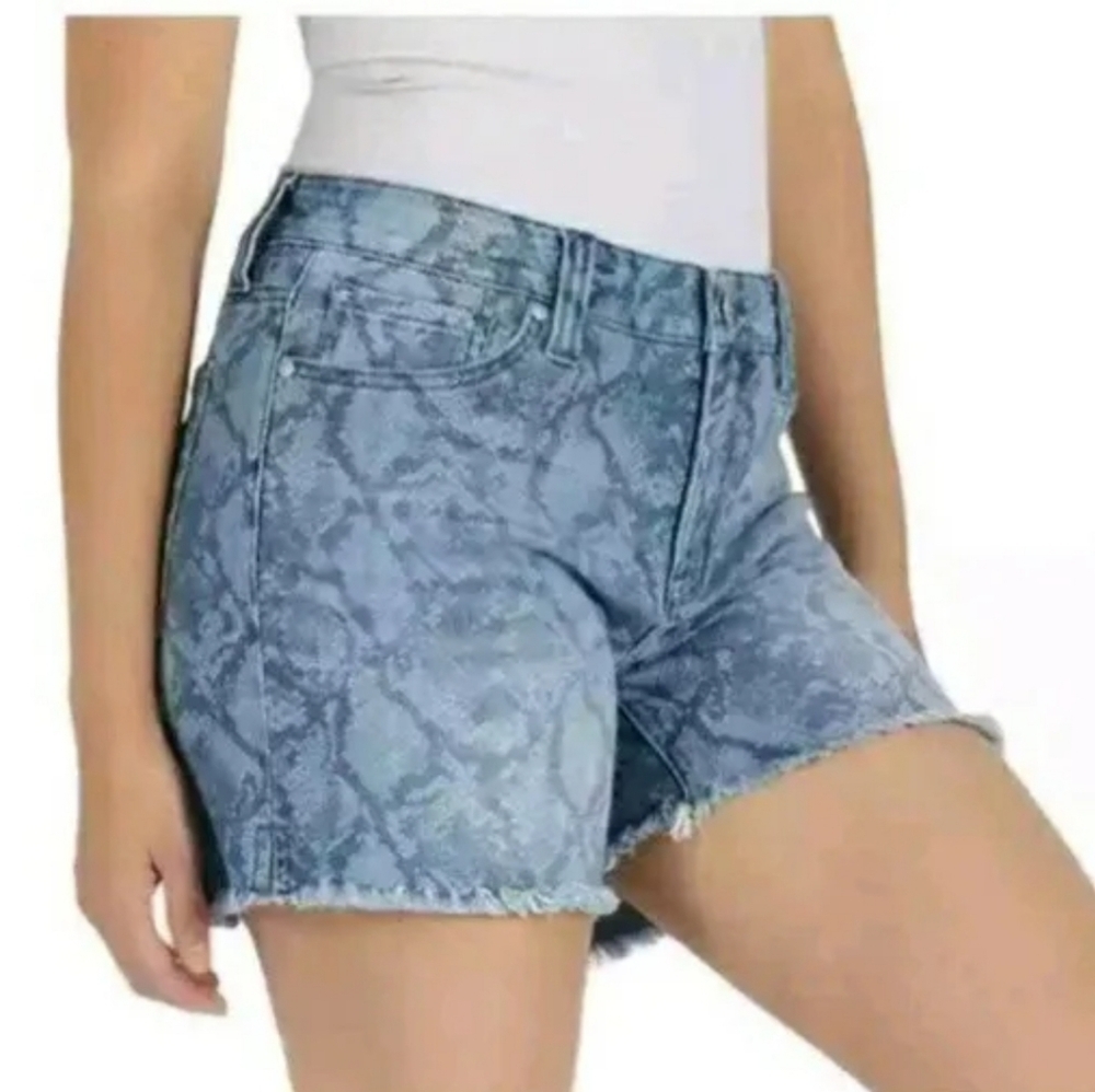 Seven7 Weekend Short Blue Snakeskin Print Denim Cut Off Shorts Sz 8
